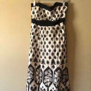 Anthropologie Black and White Strapless Midi Dress